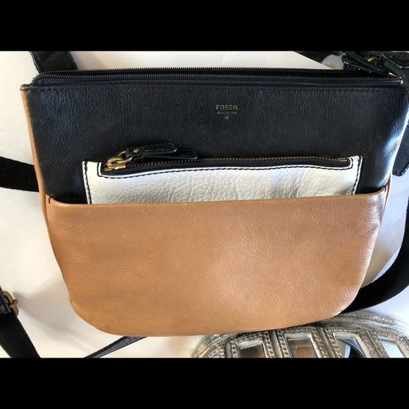 Fossil Crossbody Soft, Pebbled, Colour Block Leather Bag, GUC - Picture 12 of 14